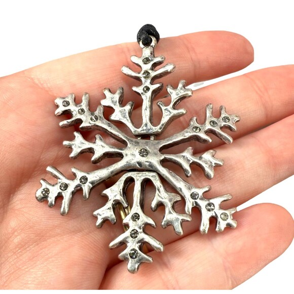 J. Jill Snowflake Necklace Earrings Silver Tone Shimmering Pave Accent Holiday - Picture 5 of 15